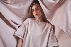 Woman in beige tshirt mockup Product Image 1