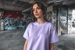 Woman in purple tshirt outdoor mockup Product Image 1
