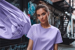 Woman in purple shirt outdoors mockup Product Image 1