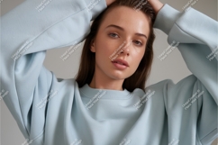Woman in blue sweatshirt portrait mockup Product Image 1