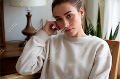 Woman in beige sweatshirt mockup Product Image 1