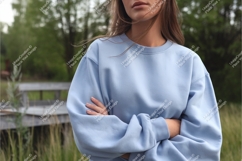 Woman in a blue sweatshirt mockup Product Image 1