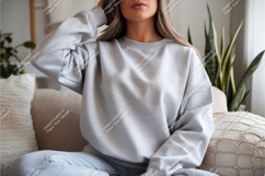Woman in gray sweatshirt mockup Product Image 1