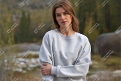 Woman in gray sweatshirt mockup Product Image 1