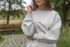 Woman in gray sweatshirt mockup Product Image 1