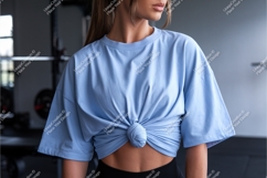 Woman in blue tied tshirt mockup Product Image 1