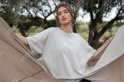 Woman in a beige tshirt mockup Product Image 1