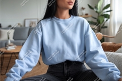 Woman in blue sweatshirt mockup Product Image 1
