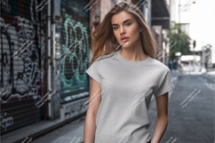 Woman in a gray tshirt mockup Product Image 1