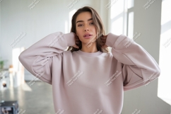 Woman in pink sweatshirt posing mockup Product Image 1