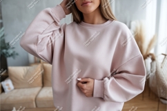 Woman in pink sweatshirt mockup Product Image 1
