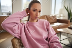 Woman in pink sweatshirt mockup Product Image 1