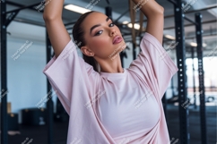 Woman poses in pink tshirt mockup Product Image 1