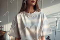 Woman wearing beige tshirt mockup Product Image 1