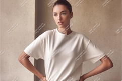 Woman poses in a white tshirt mockup Product Image 1