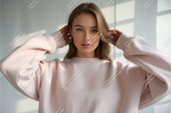 Beautiful woman in sweatshirt mockup Product Image 1