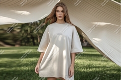 Woman in beige tshirt mockup Product Image 1