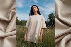 Woman in beige tshirt dress mockup Product Image 1