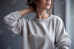Woman in beige sweatshirt mockup Product Image 1