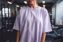 Woman in lilac tshirt at gym mockup Product Image 1