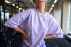Woman in lilac tshirt at gym mockup Product Image 1