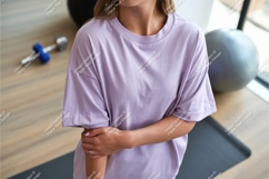 Woman in lilac tshirt at gym mockup Product Image 1