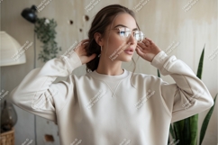 Woman in sweatshirt wearing glasses mockup Product Image 1