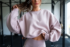 Woman in sweatshirt in gym setting mockup Product Image 1