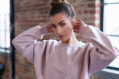 Woman in pink sweatshirt posing mockup Product Image 1