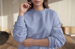 Woman in blue sweatshirt mockup Product Image 1