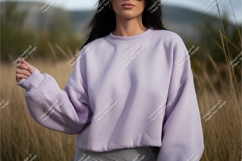 Woman in lavender sweatshirt mockup Product Image 1