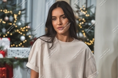 Brunette woman poses by tree mockup Product Image 1