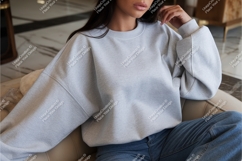 Woman in gray sweatshirt mockup Product Image 1