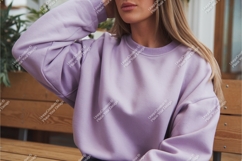 Woman in lilac sweatshirt mockup Product Image 1