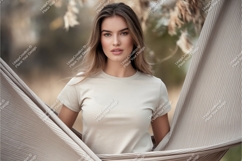 Woman poses with draped fabric mockup Product Image 1