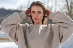 Woman in sweatshirt outdoor mockup Product Image 1