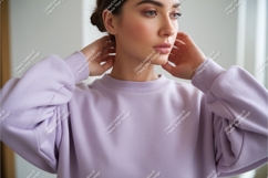 Woman in sweatshirt indoor mockup Product Image 1