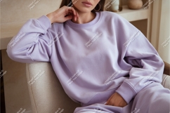 Woman in sweatshirt indoor mockup Product Image 1