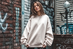 Woman in sweatshirt on street mockup Product Image 1