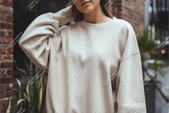 Woman in beige sweatshirt mockup Product Image 1
