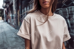 Female wears a beige tshirt mockup Product Image 1