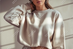 Woman in a beige sweatshirt mockup Product Image 1