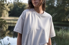 Woman in tshirt near lake mockup Product Image 1