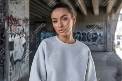 Woman in grey sweatshirt mockup Product Image 1