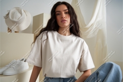 Woman in tshirt and jeans mockup Product Image 1