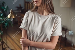 Woman in beige tshirt mockup Product Image 1