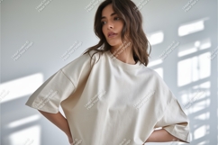 Woman in beige tshirt mockup Product Image 1