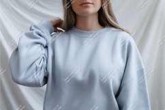 Woman in a blue sweatshirt mockup Product Image 1