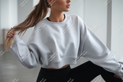 Woman in gray sweatshirt mockup Product Image 1