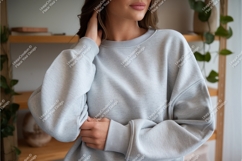 Woman in gray sweatshirt mockup Product Image 1
